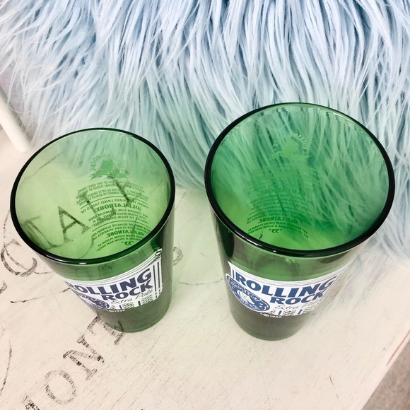 Rolling Rock, Beer Glasses Green Beer Glass, 17oz & 13oz Set of 2 Nice Condition - Picture 6 of 11